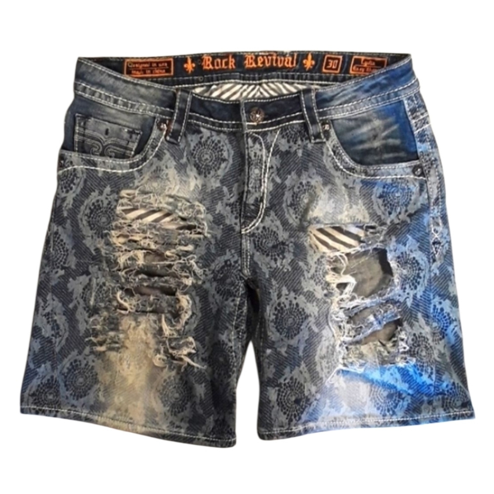 Rock Revival Distressed Heavily Ripped Lydia Easy Jean Shorts. Women's Size: 30.